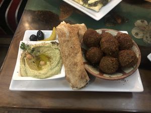 Hummus, flatbread and falafel at Damascena Coffee House - Temple Row in Birmingham