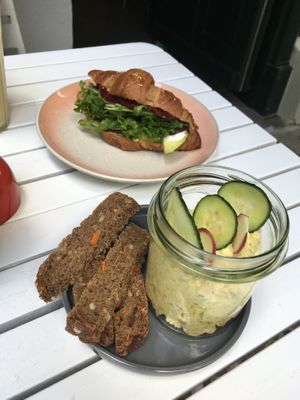 Eggsalat and savory croissant :) at Yummy Mummy Vegan Bistro in Berlin