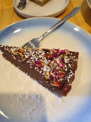 Raw chocolate cake at Yummy Mummy Vegan Bistro in Berlin
