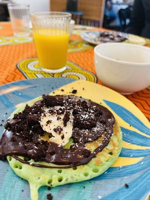 Green pancake with brownie  at Monkey Mood in Bordeaux