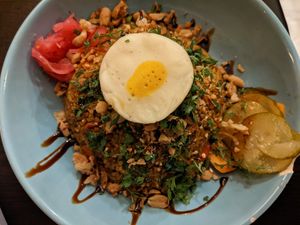Indonesian rice dish at Monkey Mood in Bordeaux