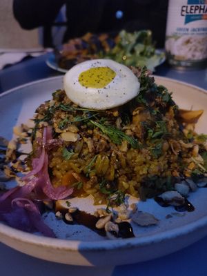 Nasi Goreng with jackfruit (and a vegan egg) 14€ at Monkey Mood in Bordeaux