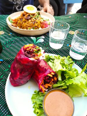 Spring Rolls and Chick'n Nasi Goreng at Monkey Mood in Bordeaux