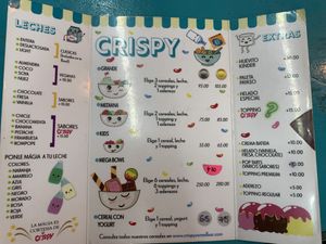 Menu at Crispy Cereal Bar in Mexico City