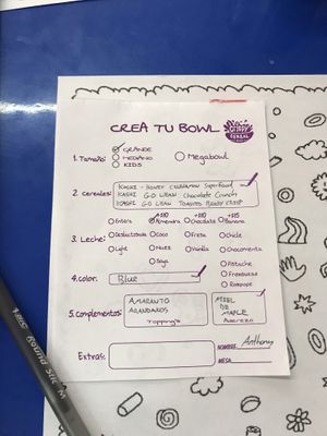 Order form at Crispy Cereal Bar in Mexico City