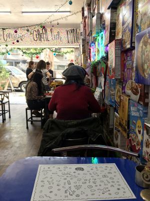 You can choose from any of the cereal boxes on the walls. at Crispy Cereal Bar in Mexico City