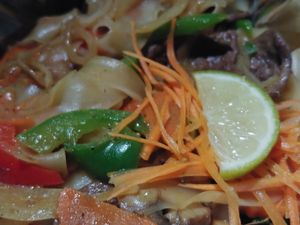 Spicy Noodles with pepper steak at Thai Vegan in Greer