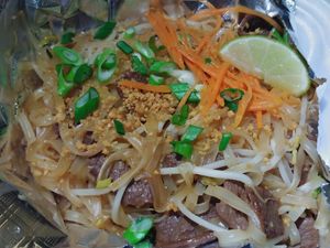Pad Thai with pepper steak at Thai Vegan in Greer