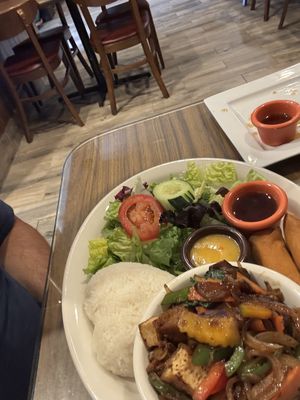 Pumpkin, tofu and eggplant dinner combo   at Thai Vegan in Greer