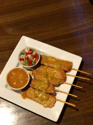 "Chicken" Satay with peanut butter sauce at Thai Vegan in Greer