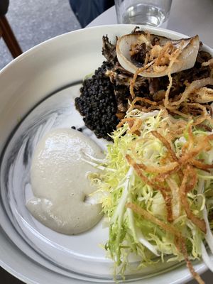 Lentils and onions  at Public Records in Brooklyn