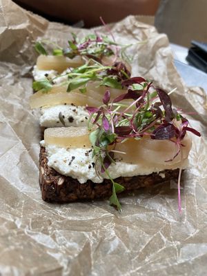 House made seed bread with ricotta & pears. This was prob our most unique dish  at Public Records in Brooklyn