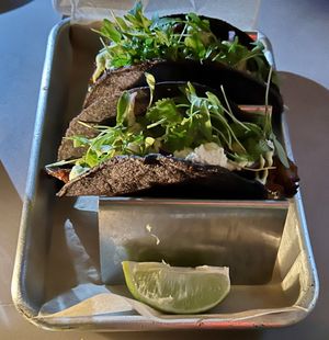 Oyster mushroom tacos  at Public Records in Brooklyn
