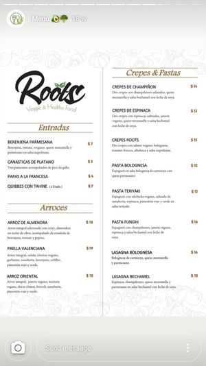 Menu june 2019 at Roots Veggie & Healthy Food in Barranquilla