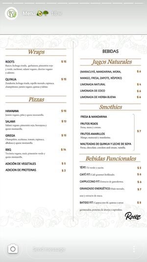 Menu june 2019 at Roots Veggie & Healthy Food in Barranquilla