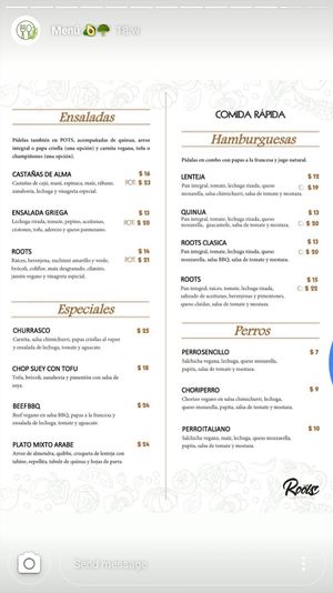 Menu june 2019 at Roots Veggie & Healthy Food in Barranquilla