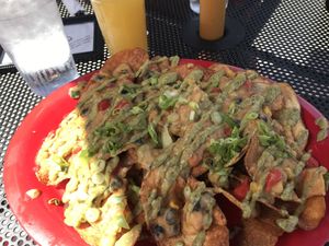 Vegan nachos (made with kettle chips!!) at The Friendly Toast in Bedford