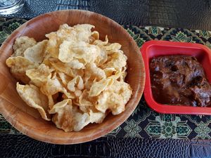 emping with peanut sauce at Warung Adinda in Hilversum
