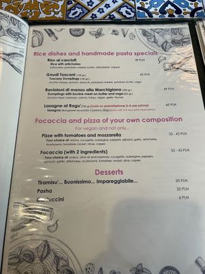 The “for vegan and not only” (whatever that means) section is one vegetarian and one vegan option only.   at Boungiorno in Bydgoszcz