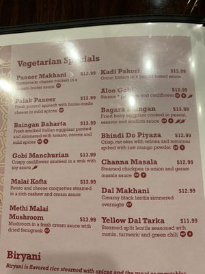 Menu 2 at Rangoli in Manassas