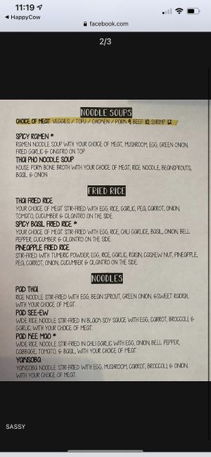 Menu (most things can be made vegan - just ask!) at Sassy Express in Tillamook