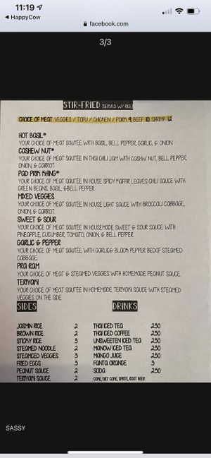 Menu (most things can be made vegan - just ask!) at Sassy Express in Tillamook