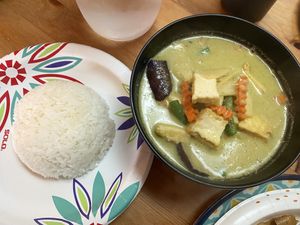 Green curry + rice  at Sassy Express in Tillamook
