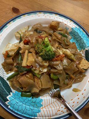 Pad See Ew - vegan (minus egg) + tofu  at Sassy Express in Tillamook