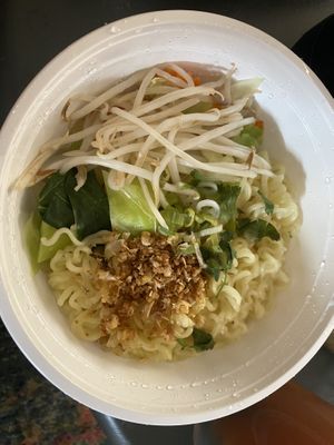Spicy ramen with tofu before adding broth and tofu  at Sassy Express in Tillamook