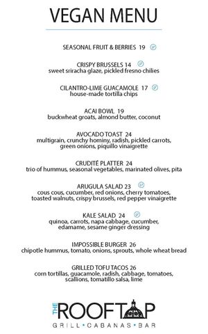 Current Vegan Menu at The Rooftop Grill in Beverly Hills