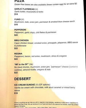 Menu  at Moon Under Water in Christchurch