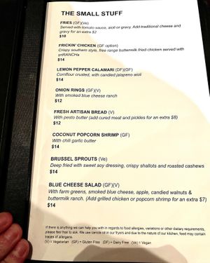 Menu  at Moon Under Water in Christchurch