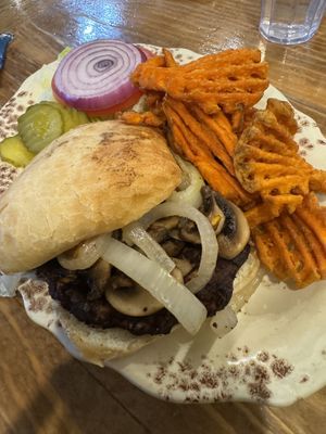Black bean burger with sweet potato fries   at Bryce Canyon Pines in Bryce Canyon City