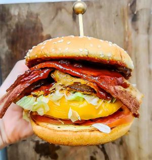 Bbq bakon burger with homemade bbq sauce and crispy bacon 😋😋😋 at Vegan Junkie in Phuket