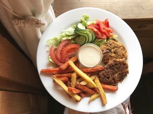 Bean patties with tahini sauce  at Mäeküla Kõrts in Paide