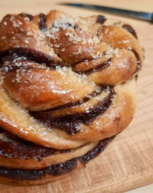 À close up of the beautiful chocolate babka at HBW Coffee in Stirling