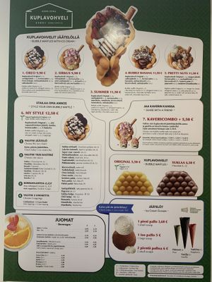 The menu. at Kuplavohvelibaari in Helsinki