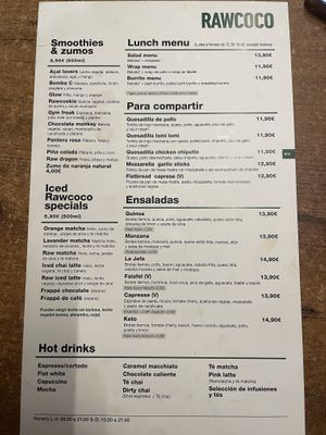 Menú  at Rawcoco in Gijon