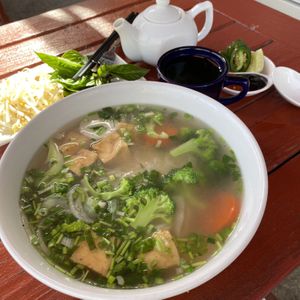Vegan pho and lotus tea at Anise in Denver