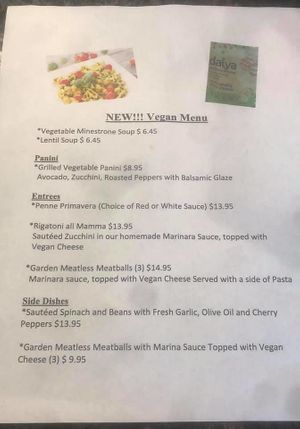 new separate vegan menu at Umberto's in Sayville