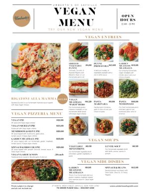 Vegan Menu October 2019 at Umberto's in Sayville