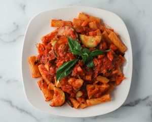 Vegan Pasta Primavera in Red Sauce at Umberto's in Sayville