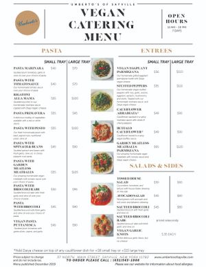 Vegan Catering Menu for Trays of Food at Umberto's in Sayville