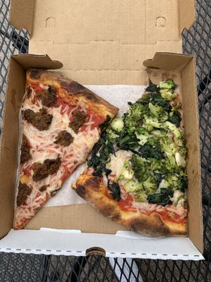 Vegan meatball and spinach/broccoli slice  at Umberto's in Sayville