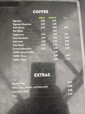 Carta de cafés. Tb hay smoothies y frappés. at Tomo Cafè in Dusseldorf