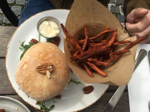 Red veggie burger  at Ellis Gourmet Burger in Amsterdam