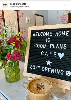 Beautiful interiors hand painted walls & fine art framed on hand painted walls  at Good Plans Cafe in Montclair