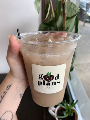 Oat latte iced at Good Plans Cafe in Montclair