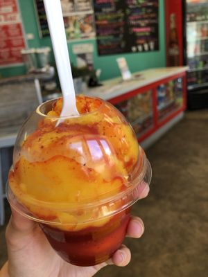 Mangoneadas (can be ordered with a tamarind straw candy, which is also vegan) at Frio Mexican Treats in Appleton