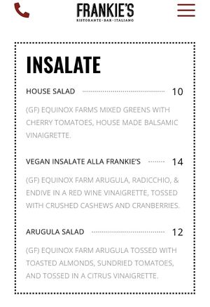 Salads at Frankie's in Lenox